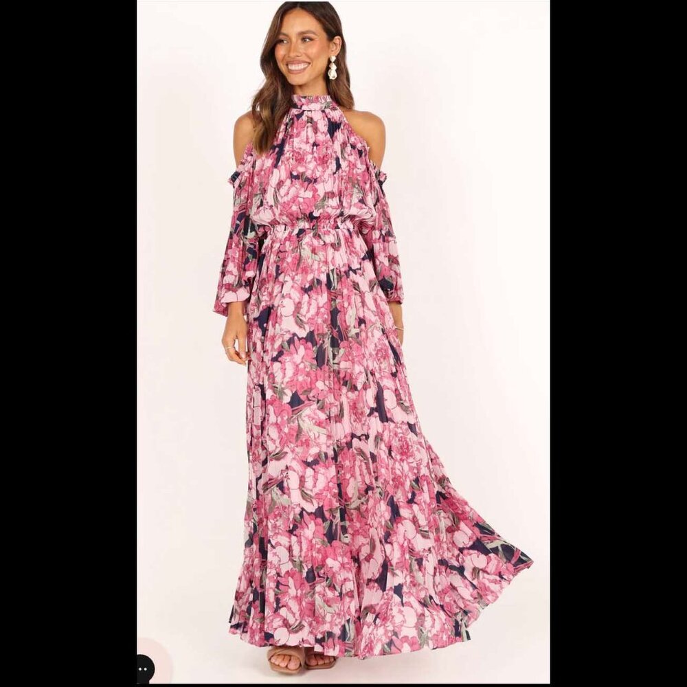 Petal and Pup Hilary Pleated Maxi Dress - Pink Floral - L